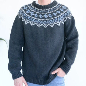 Grandpacore Grey / Blue Chunky Knit Crewneck Sweater ~See Photo for Measurements